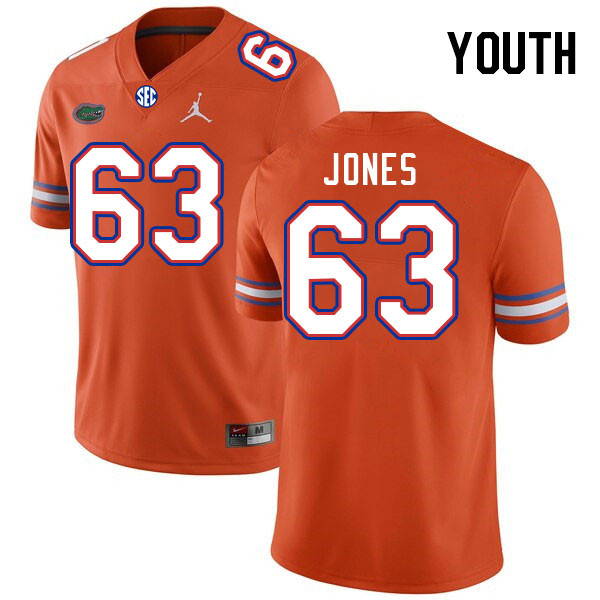 Youth #63 Caden Jones Florida Gators College Football Jerseys Stitched Sale-Orange